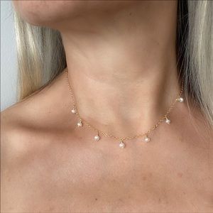 Natural White pearl choker necklace in gold filled